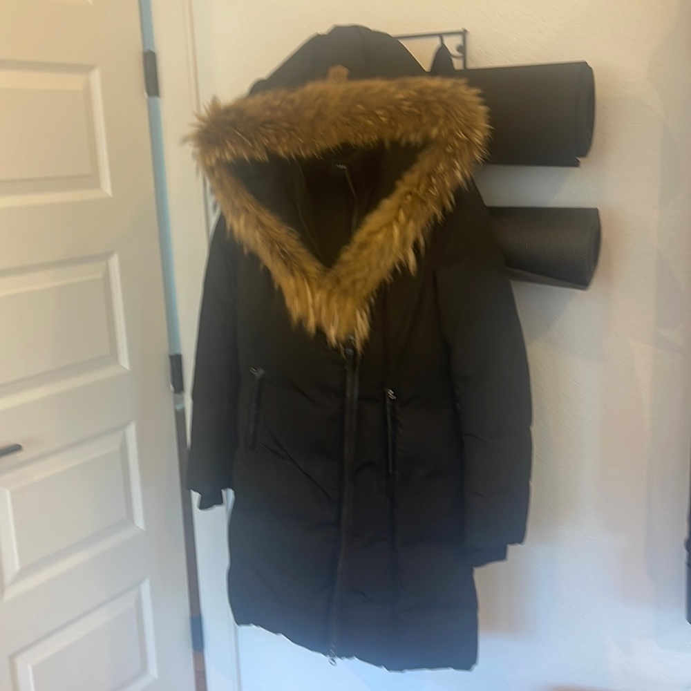 Mackage fur-trimmed coat in pristine condition.